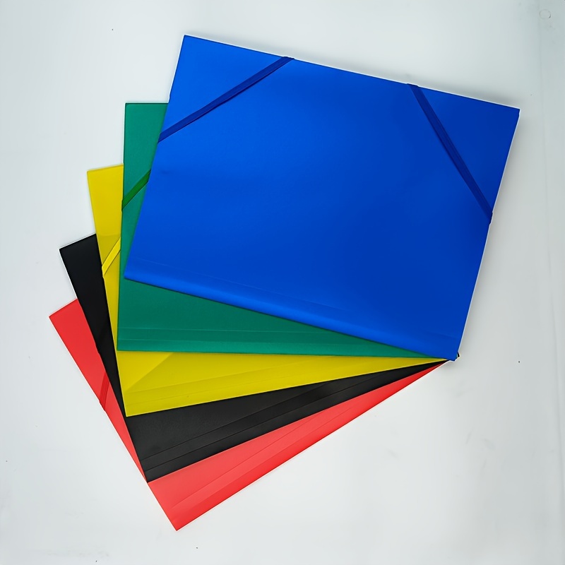 

Set Of 5 A4 Size Plastic Folders With Elastic Bands, Various Colors, Pp Material