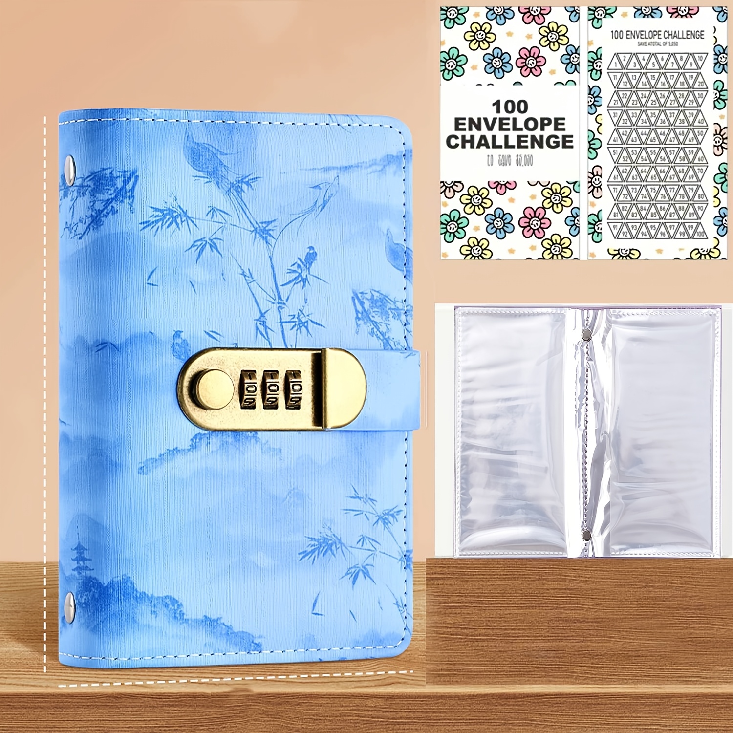 TEMU Libro de ahorros A6 con candado de combinación, tarjetas de de de 100 días, de de efectivo de 52 semanas, páginas interiores de capacidad de 100