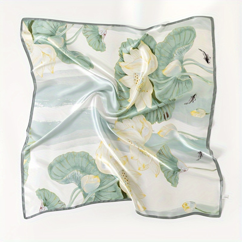 TEMU A Large Women's Measuring 34.65 Inches, Made From 100% Silk, Featuring A Lightweight Design With A Vintage Chinese Lotus Pattern. It Exudes And