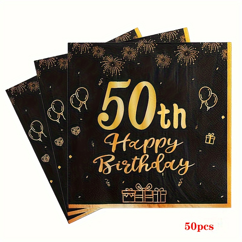 TEMU 50pcs/100pcs,black And Golden 50th Birthday Party Disposable Paper Napkins,50 Years Old Birthday Tissues For Men Women Birthday Table