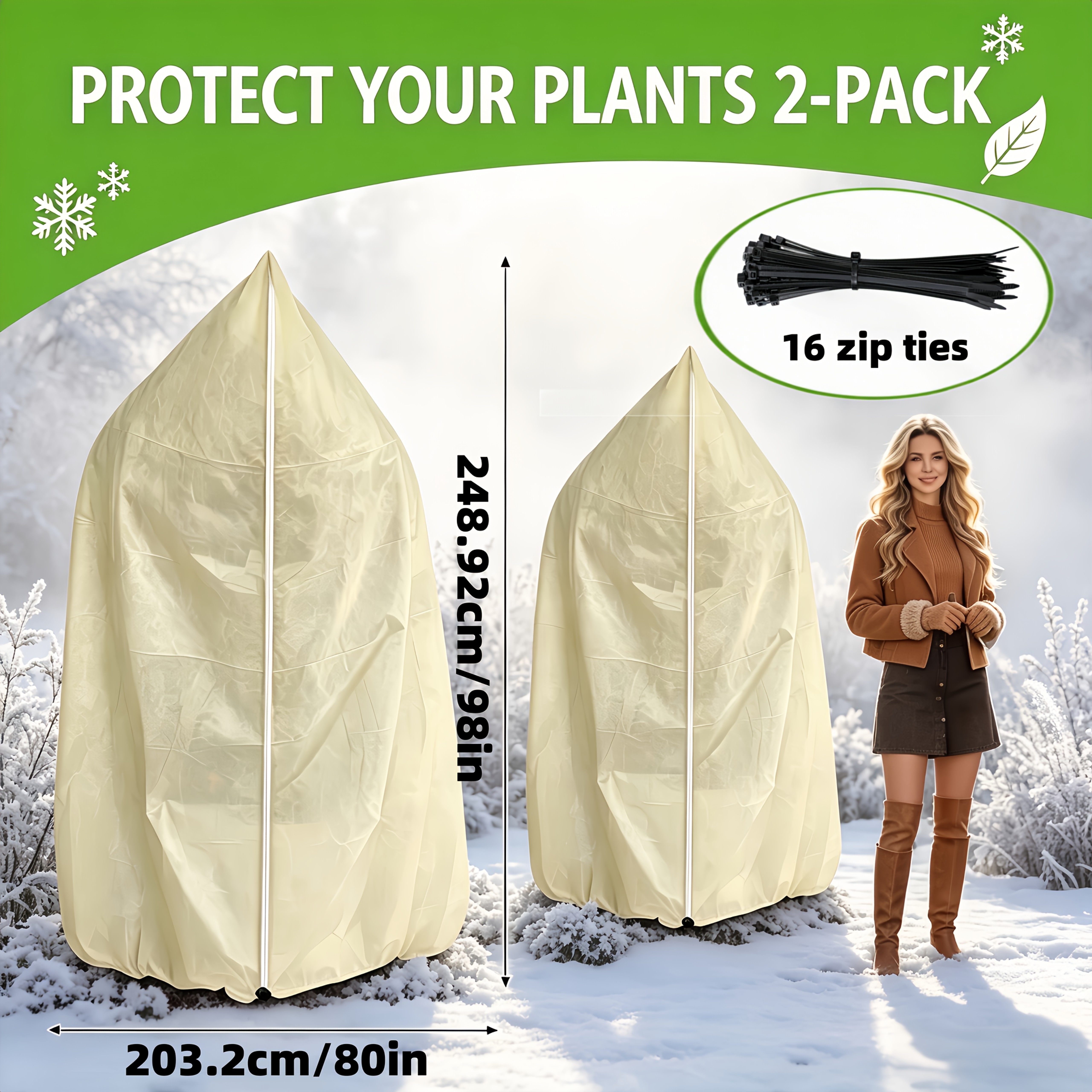 TEMU Ensemble de 2 couvertures de protection contre le gel pour plantes d'hiver, couverture anti-gel robuste, avec ouverture à fermeture éclair et