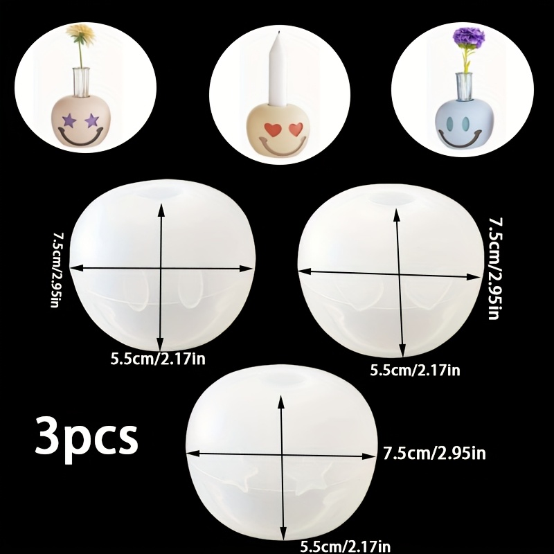 E-shop 3er-Set runde Ausdruck Gipskerzenhalterform fröhliche Kerzenhalter Silikonform Vase Silikonform DIY Epoxidharz Töpferware Gips Beton Blumentopf