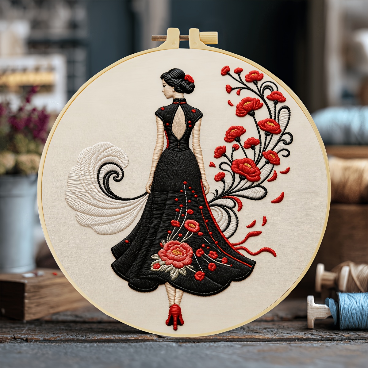 TEMU Nouveau kit de broderie, 20x20cm/7.9x7.9inch, Belle , Kit de broderie à soi-, Convient aux amateurs de broderie DIY pour adultes débutants,