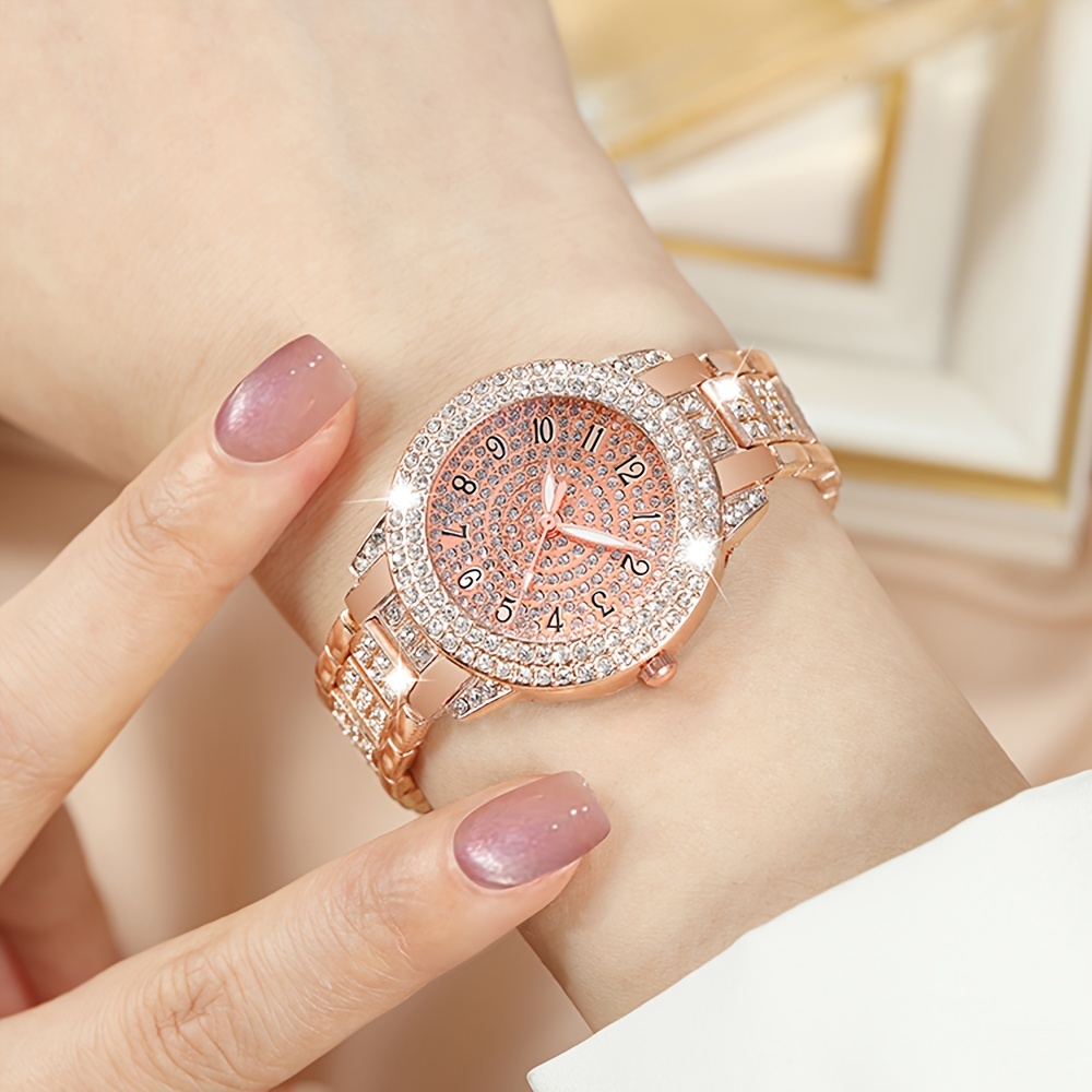 

Rhinestone Quartz Watches Alloy Strap Alloy Pointer Alloy Dial Fashionable Watches For Women Men Gifts For Eid
