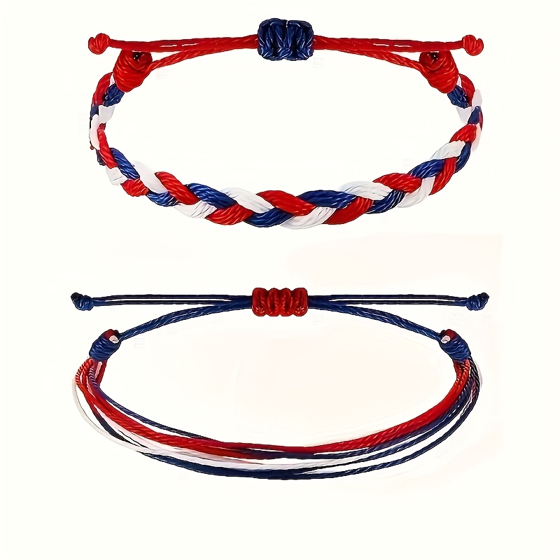 Pair of 2 Bohemian American Flag Woven Hand Chains