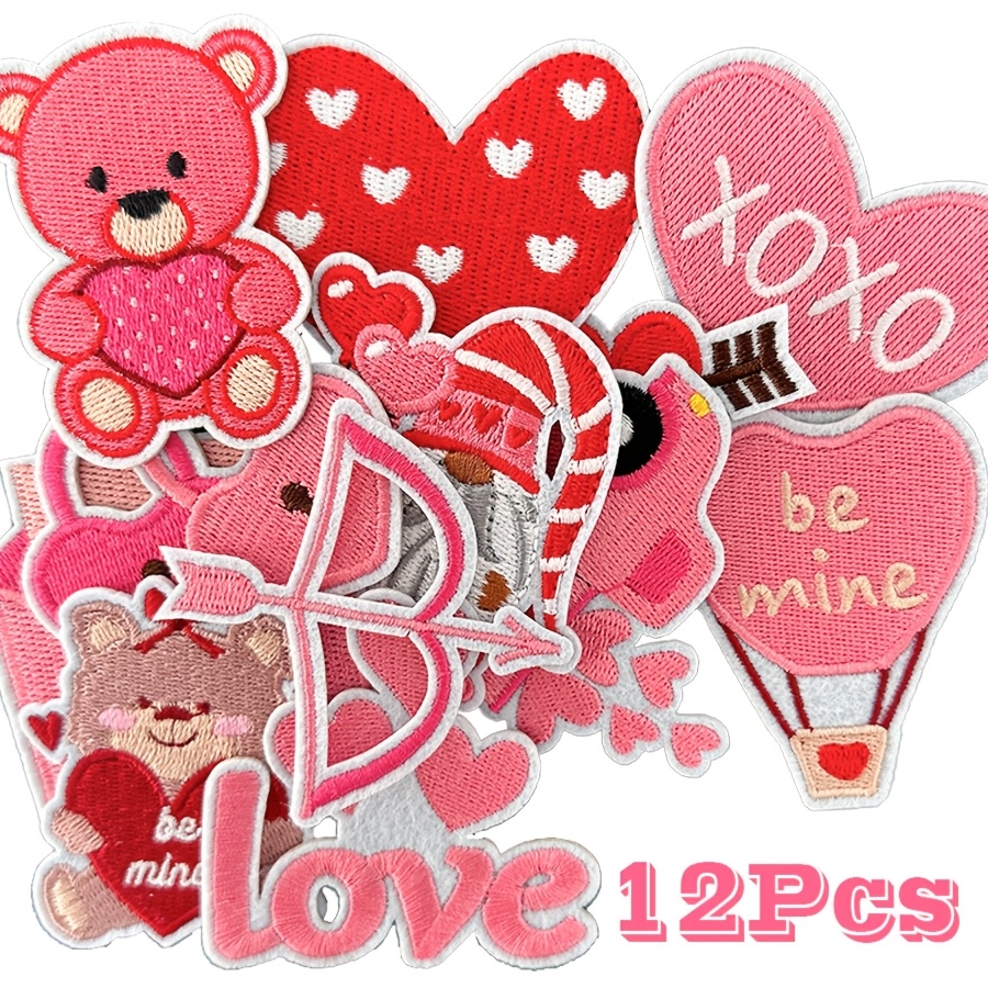 

12pcs Valentine's Day Iron-on Patches, Assorted Designs, Embroidered Applique Repair Patches For , Jackets, Jeans, Backpacks, Hats, Crafts & Gifts