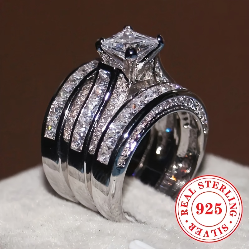 3pc925 sterling silver engagement ring set elegant bridal wedding proposal jewelry luxurious   april birthday stone   suitable for   perfect valentines day gift