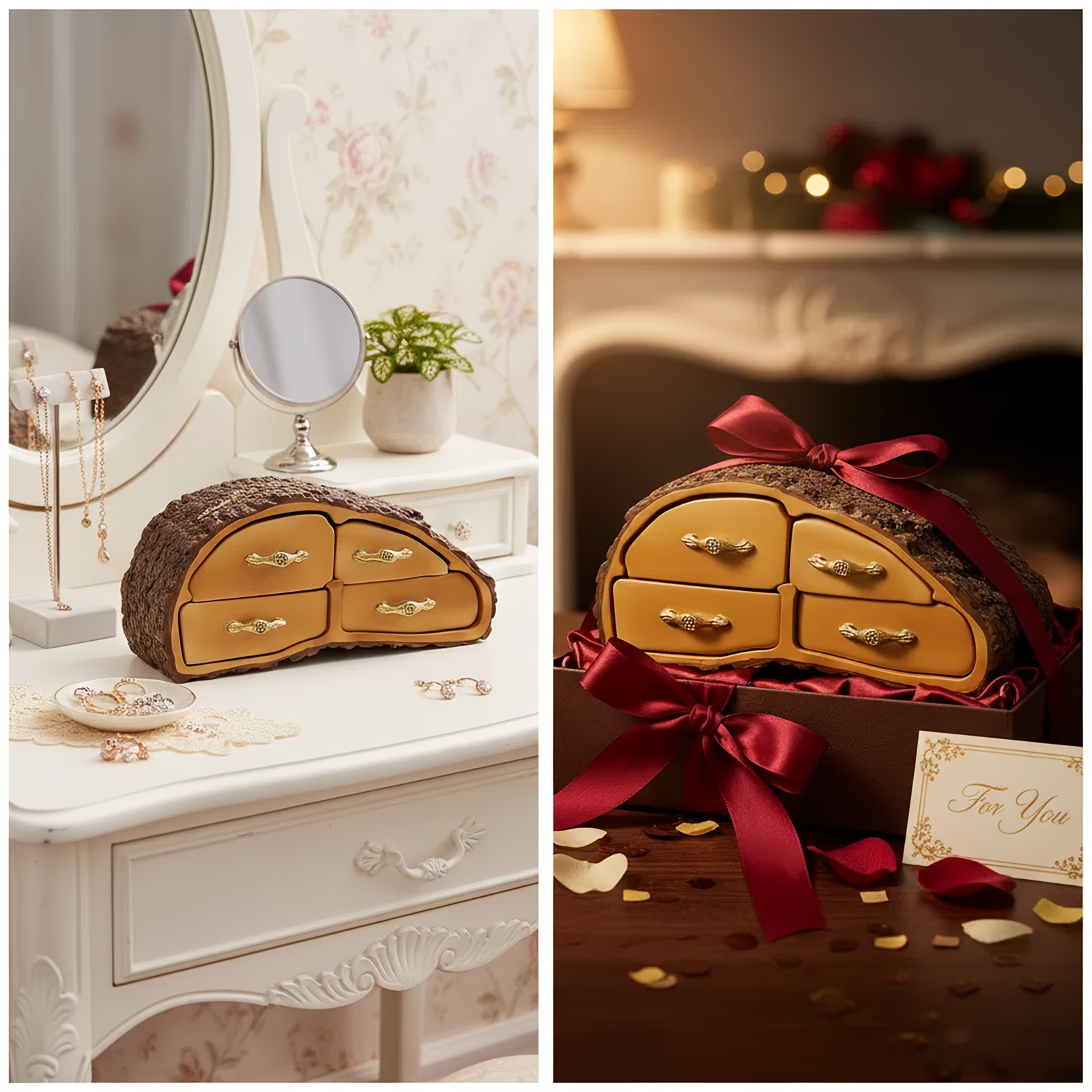 Realistic Tree Bark Resin Decorative Storage Box & Figurine