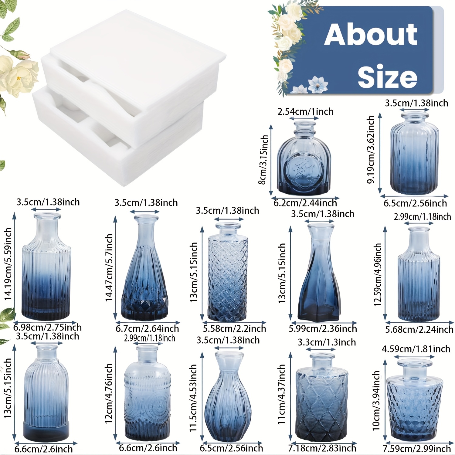 12pcs blue glass bud vases small flower vases small vintage vases bulk bud vases for wedding decorations outdoor vase decorations office and home table flower decorations gift