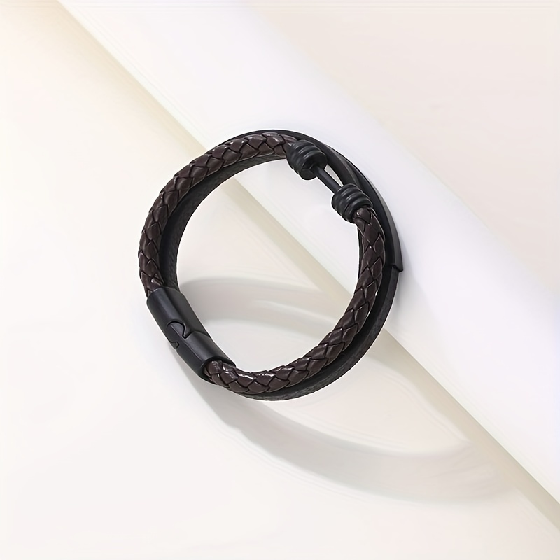 Men's Punk Style Braided Leather Bracelet – Adjustable Buckle Cuff Bangle, Unbranded