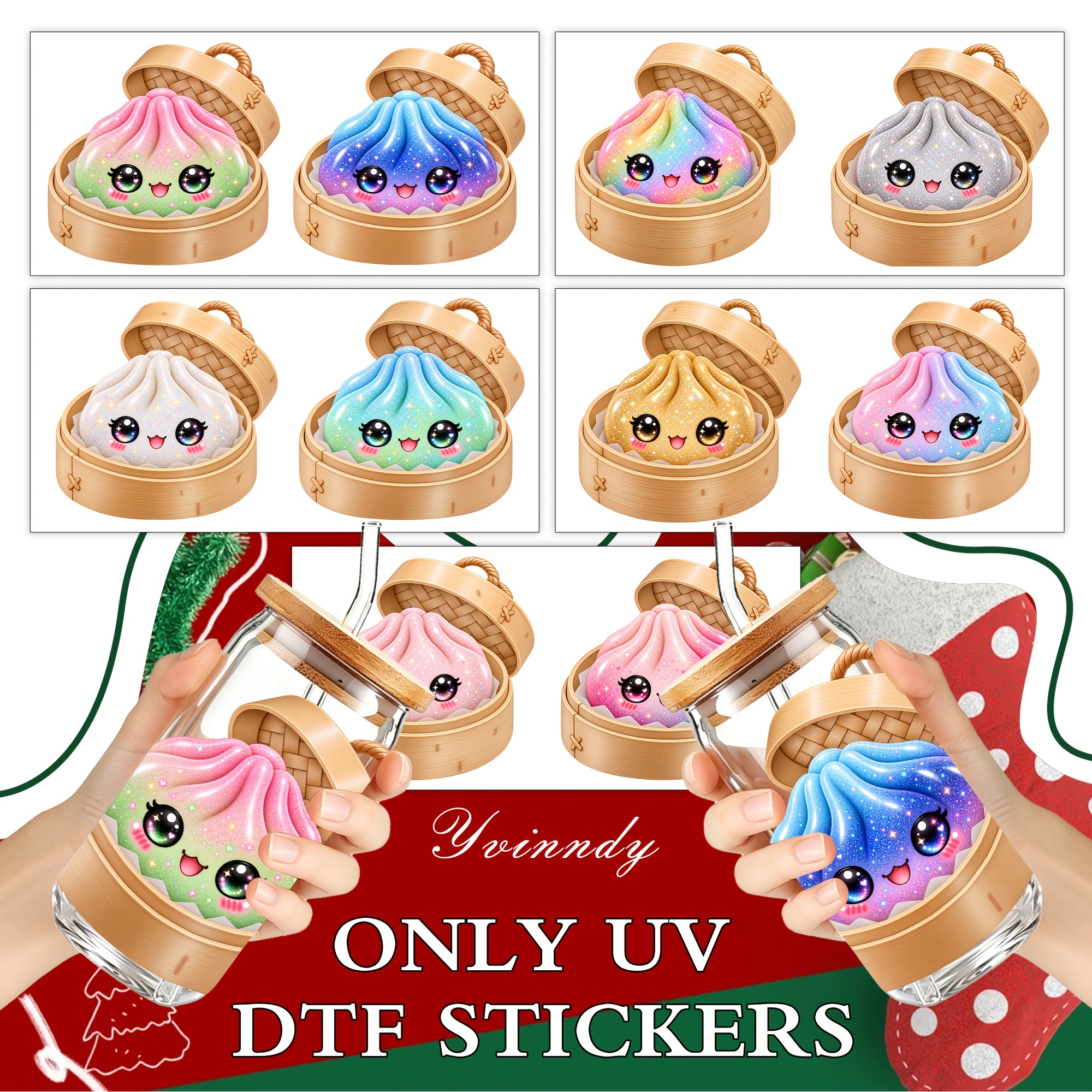 TEMU Kit de loisirs créatifs DIY 5 pièces/set de UV DTF pailletées spongieuses avec étiquette cristal pour bocaux en verre de 16 oz, à envelopper sur
