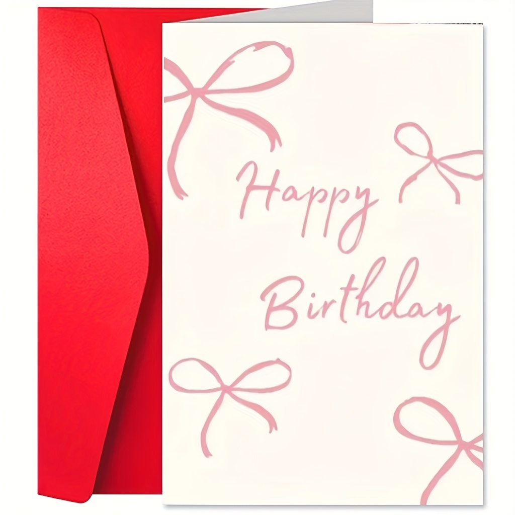 Image of 1 Elegant Bow Birthday Card - Exquisite Design, Perfect For Family, , Colleagues, Girlfriend, Boyfriend - Birthday Card Gift For Anyone - Includes Envelope