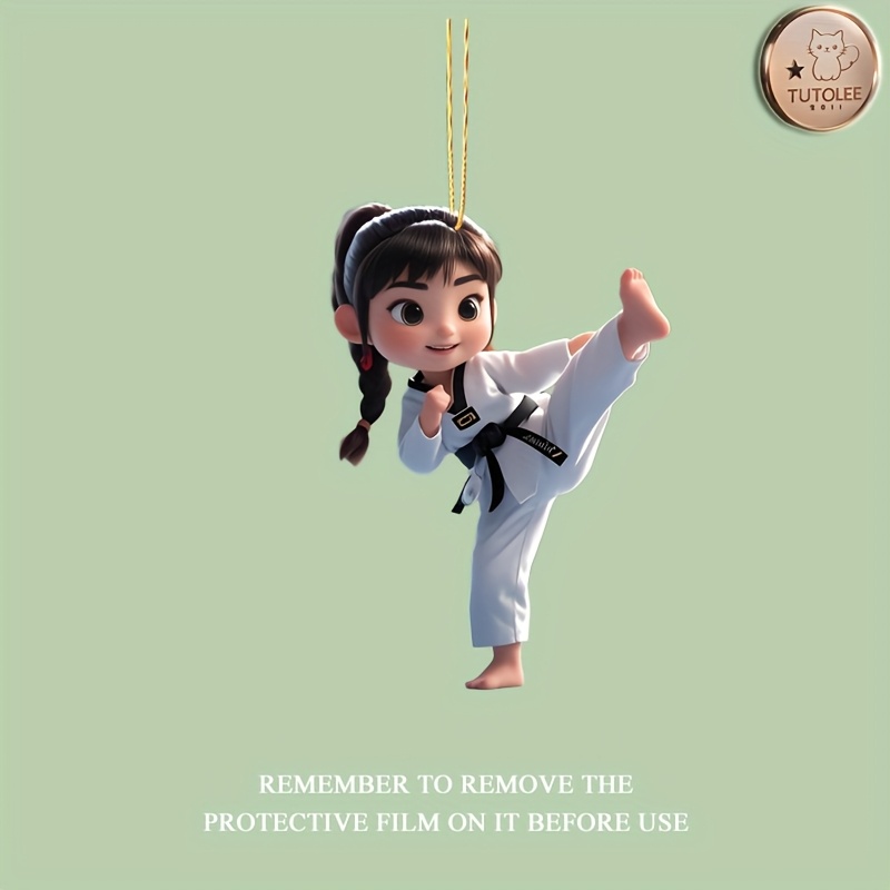 

1pc Taekwondo Girl Acrylic 2d Pendant Charm, Universal Hanging Decor For Car, Keychain, Backpack, Home - No Electricity Needed, Ideal For All , Protective Film Before Use