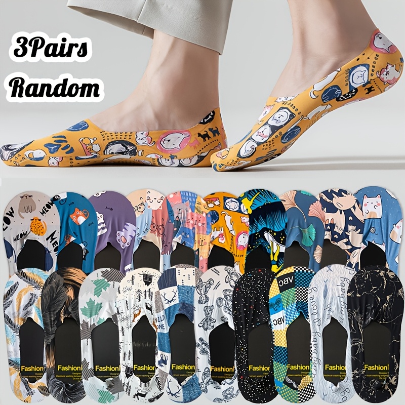 TEMU 3 Paires de Chaussettes Unisexe Décontractées et Coutures Printemps Été, de Design Originaux de Dessins Animés, Coupe Basse Invisible