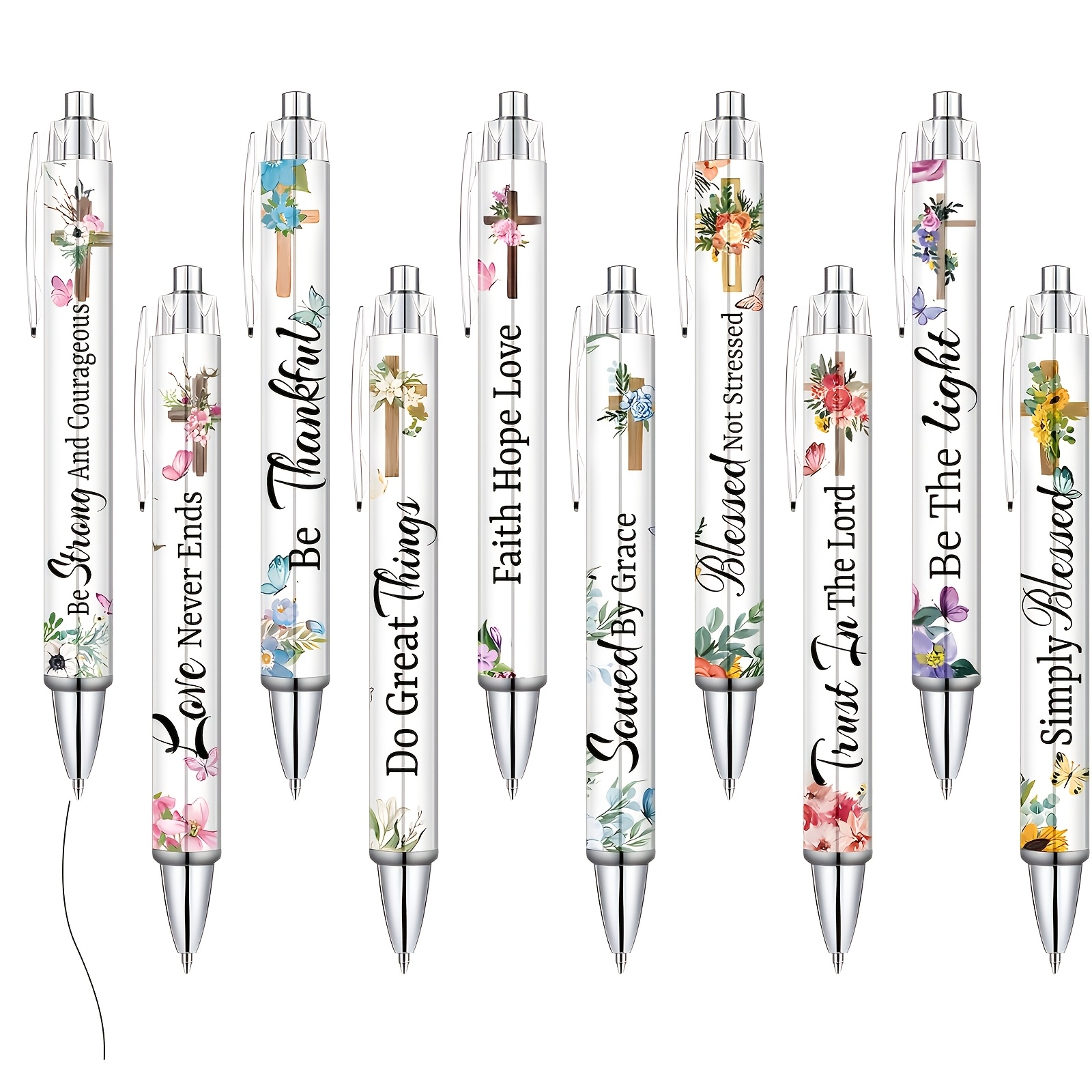 a set of 10 inspirational christian pens featuring uplifting bible verses designed for   men and   from expandable plastic suitable for office use