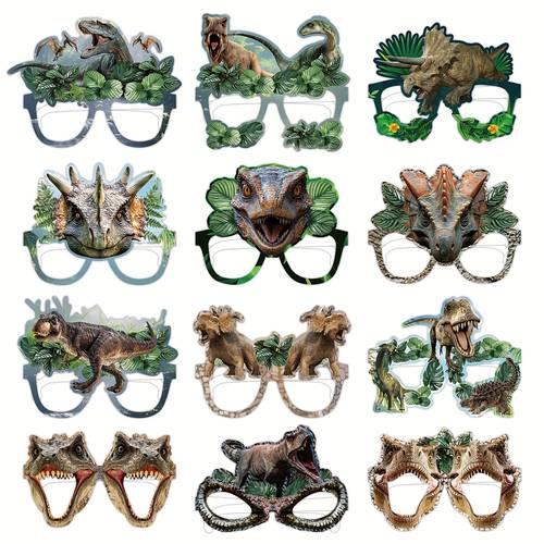 12pcs dinosaur party decorations paper eyeglasses birthday glasses dino theme photo booth props jungle birthday party favor supplies for halloween christmas event party supplies halloween christmas for christmas newyear valentine party events