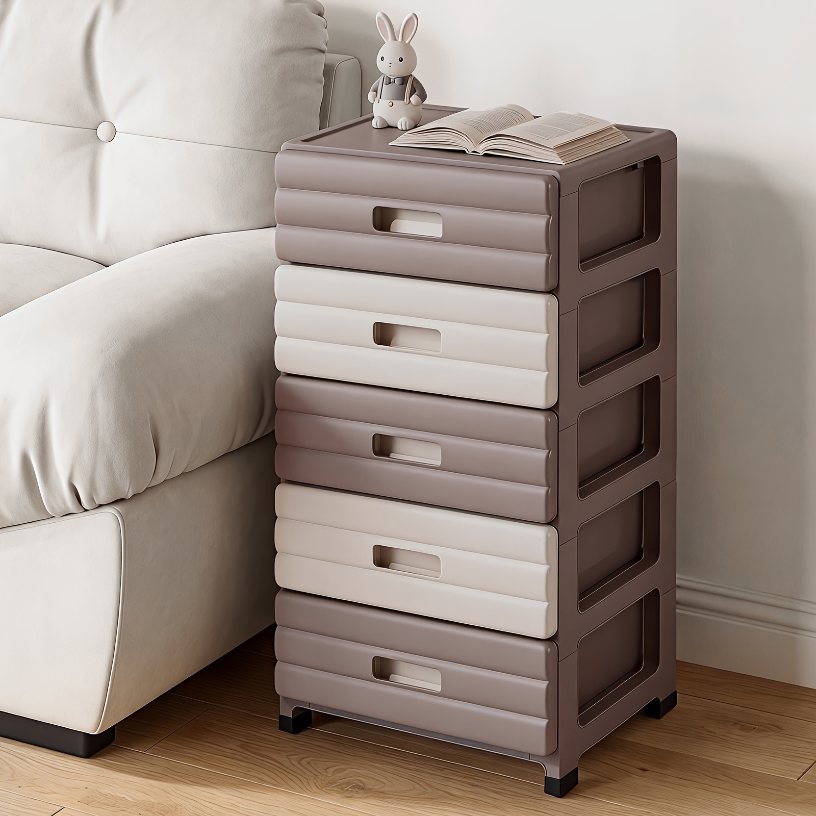 TEMU 5 Tier Durable Small-sized Drawer Cabinet, Large Storage Space Bedside Table, Space- & Aesthetic Storage Supplies Cabinet, Underwear Organizer