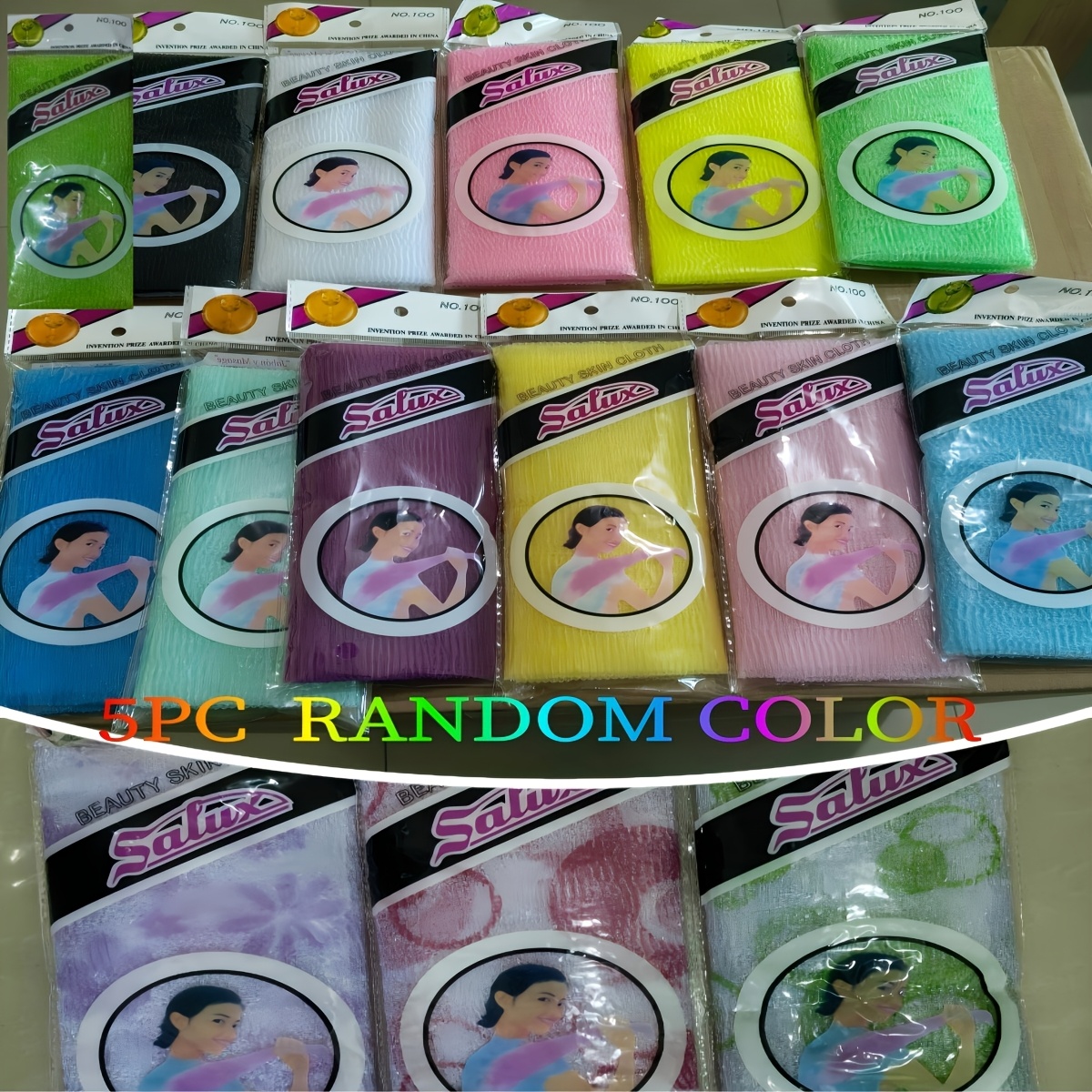 Image of 5pcs Random Color Mixed Bath Scrubber, Korean-style No-rub Bath Scrubber, Nylon Bath Scrubber