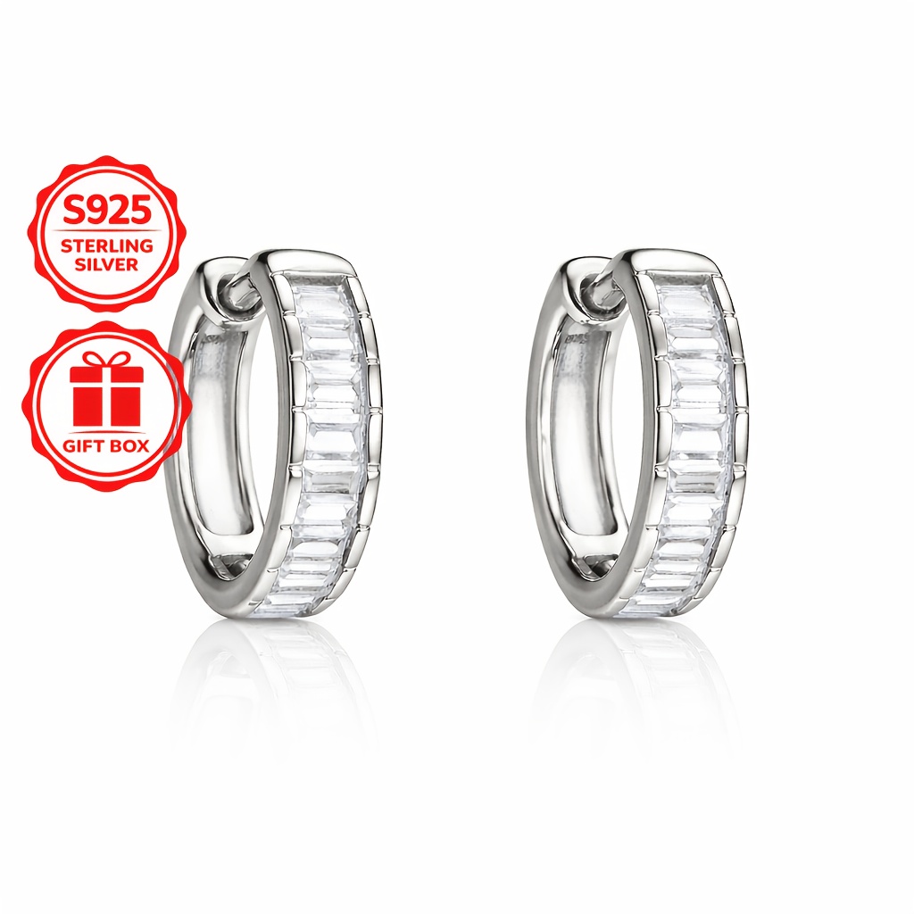 Image of 925 Sterling Silvery Drop Earrings, Unisex, High-quality 5a Cz, Minimalist Vertical Bar Design, Hypoallergenic, Lightweight & Secure, Gift Box Included, Perfect For Daily And Errandsspecial Moments
