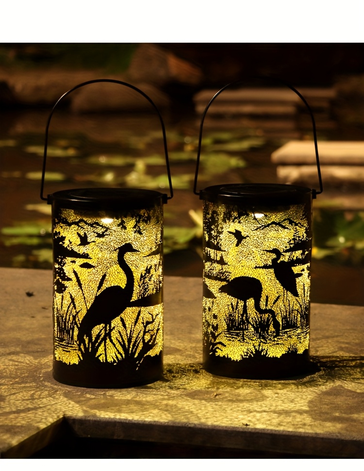 1pc flamingo heron solar lantern outdoor garden decoration   hollow projection light hanging light chandelier courtyard landscape light led handheld light built in 1 2v rechargeable battery details 8