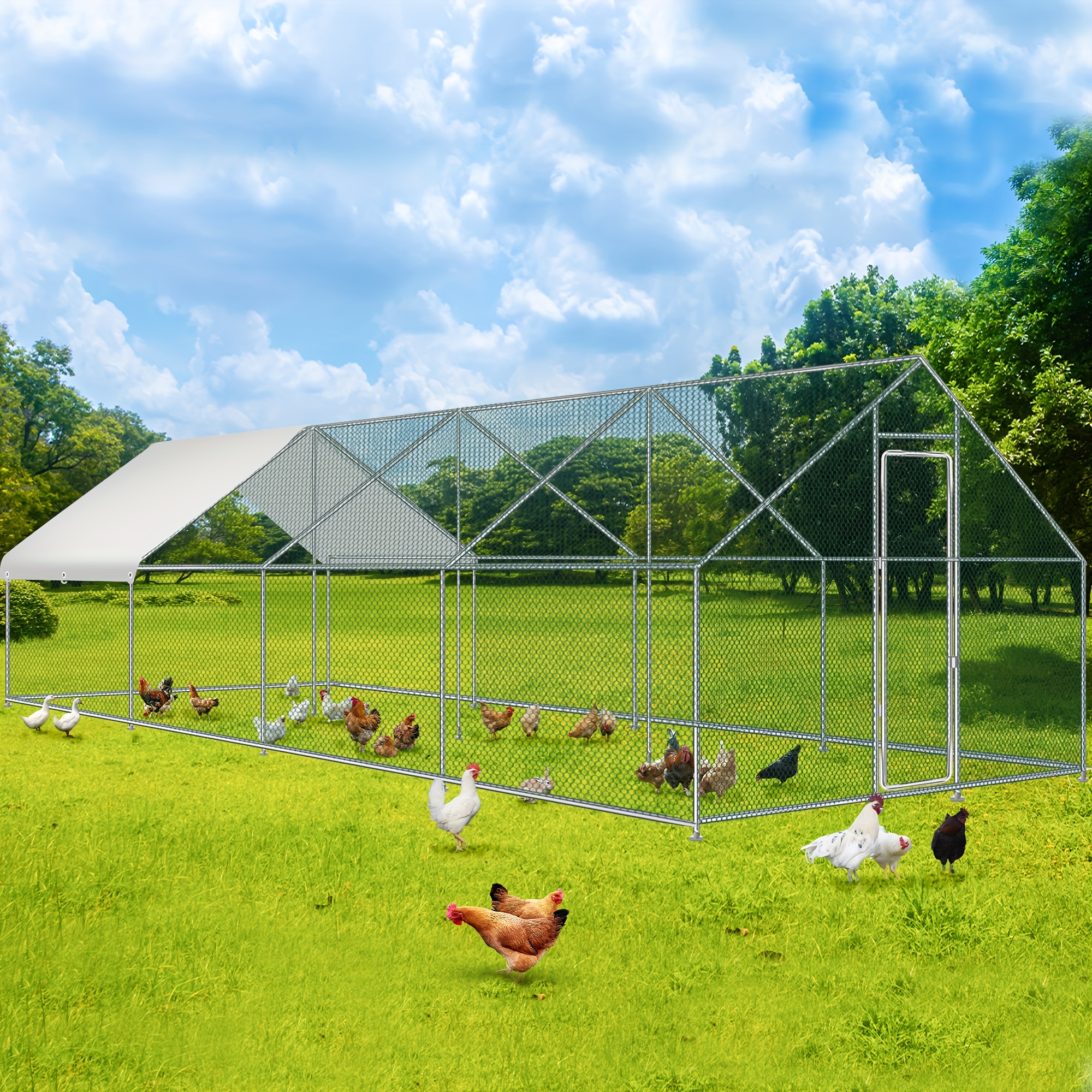 

Spacious & Metal Chicken Coop For 10 Chickens - Outdoor Walk-in Run With Waterproof & Uv-resistant Cover, Sturdy Galvanized , Easy , Ideal For Yard & Farm Use (354.3" L X 118.1" W X 78.7" H)