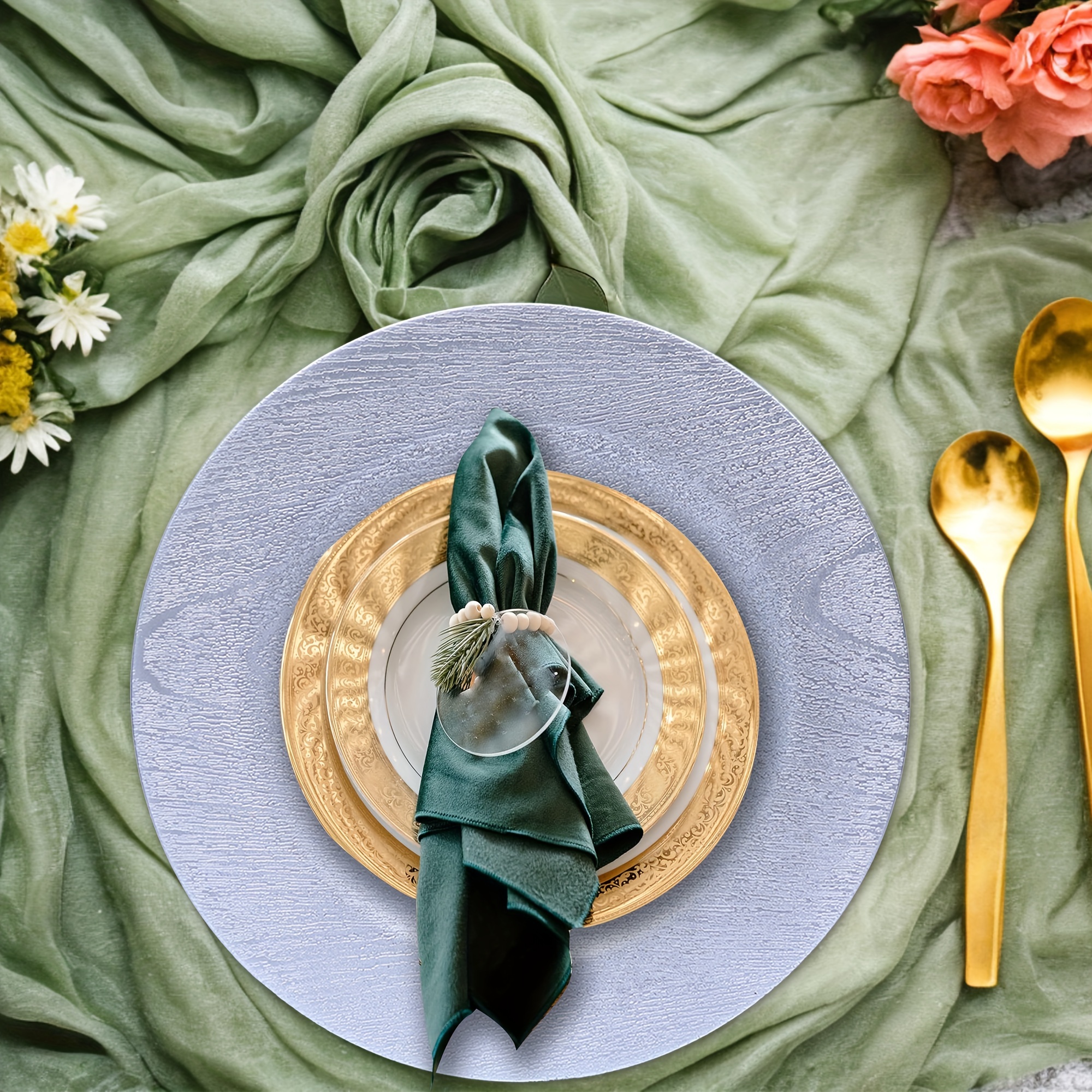 round wooden plastic plates silvery antique charger Temu Canada