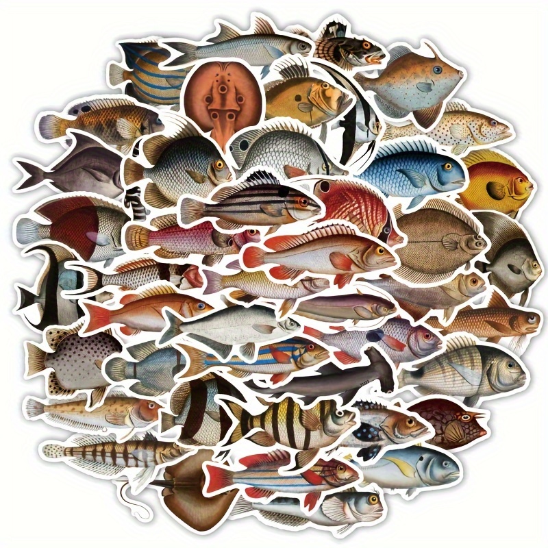 

50pcs Realistic Oceanic Fish Graffiti Stickers For Personalizing Decoration Of Guitar, Notebook, Luggage, Diy Waterproof Decals