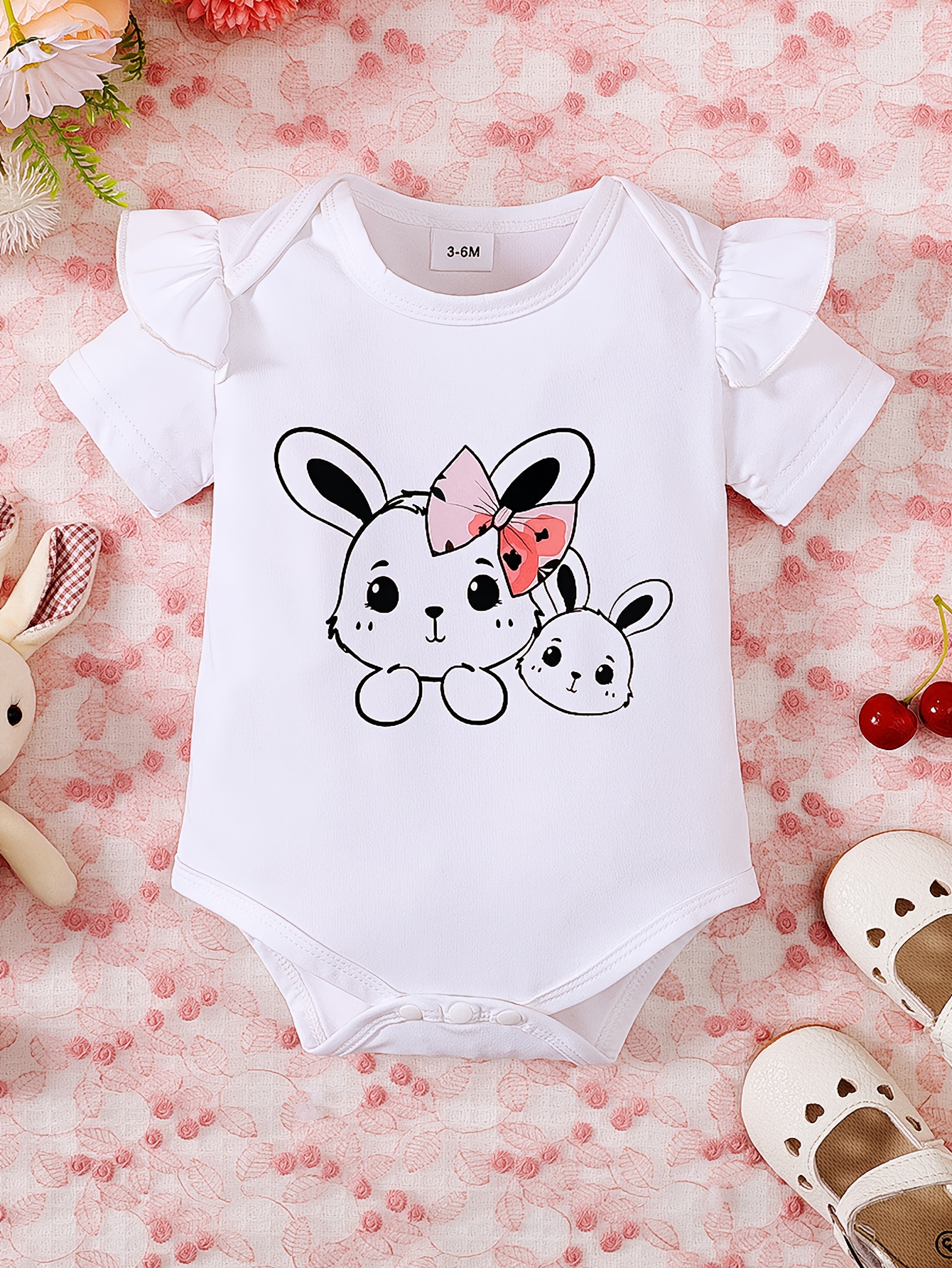 infants cute bunny print bodysuit casual short sleeve onesie baby girls clothing