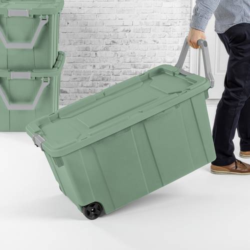 2 pack 40 gallon wheeled industrial storage bins chemical resistant heavy duty pp with lockable latches metal axle wheels