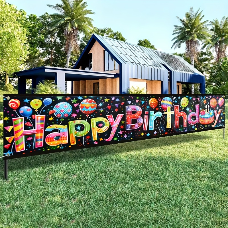 

Bannière Anniversaire , Motif Gâteau Noir, Polyester , Facile à Accrocher, Décoration Intérieure/Extérieure, pour les Fêtes de Jardin, Clôture, Balcon et Pelouse