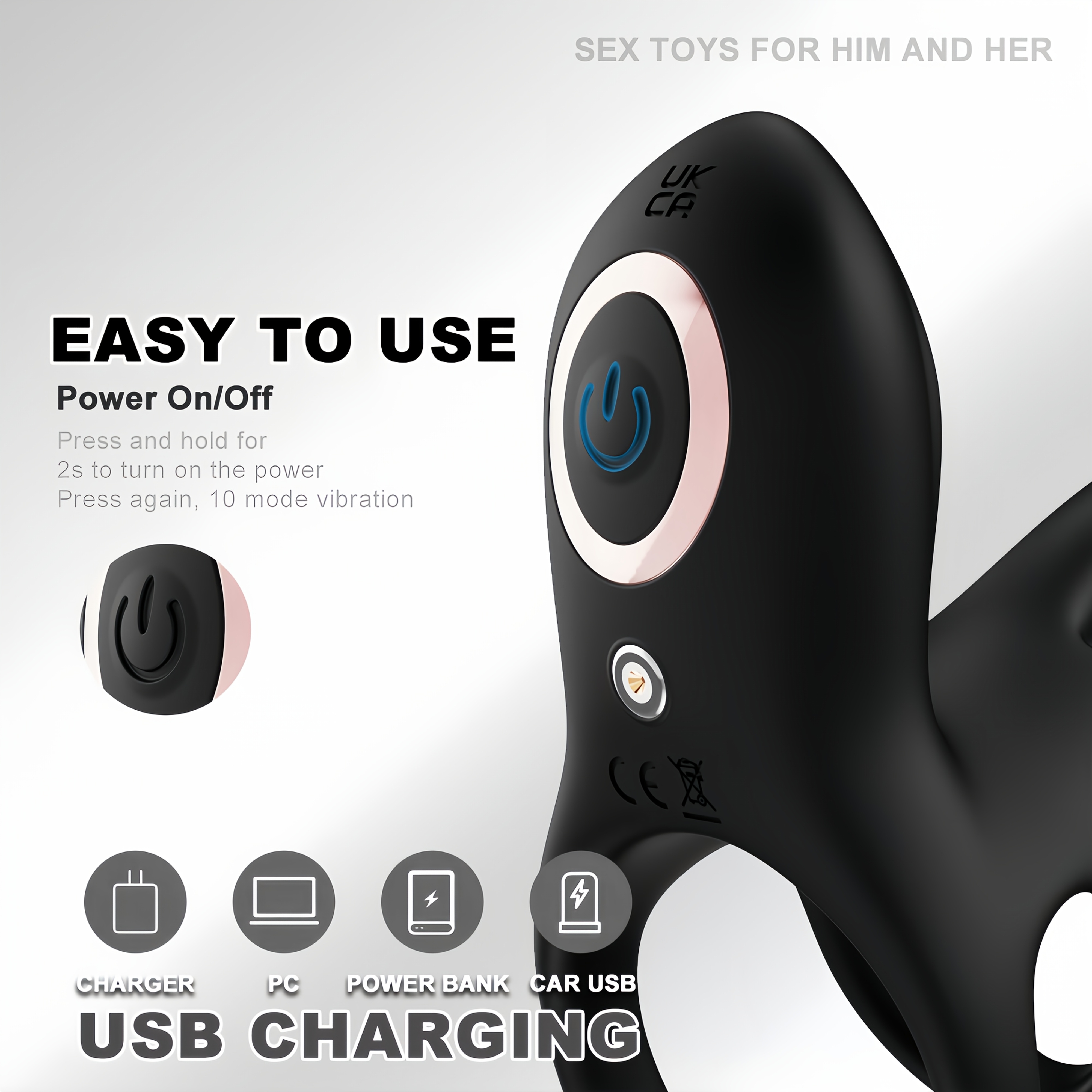 Vibrator Sex Toys, Rooster Ring, 2 Motors with 10 Modes Vibrator, Silicone Adult Toy for Men Sex Toy for Couples, Adult Sex Toys for Couples