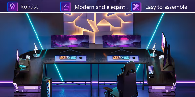 l shaped computer desk surface heavy duty wood construction waterproof scratch resistant surface office gaming desk with space easy assembly 27 height white saving design for dual monitor setup sturdy a ideal for remote work pc setup no power required ideal for small spaces durable wooden desk with painted freestanding floor mounted design minimalist style for modern Product details 1