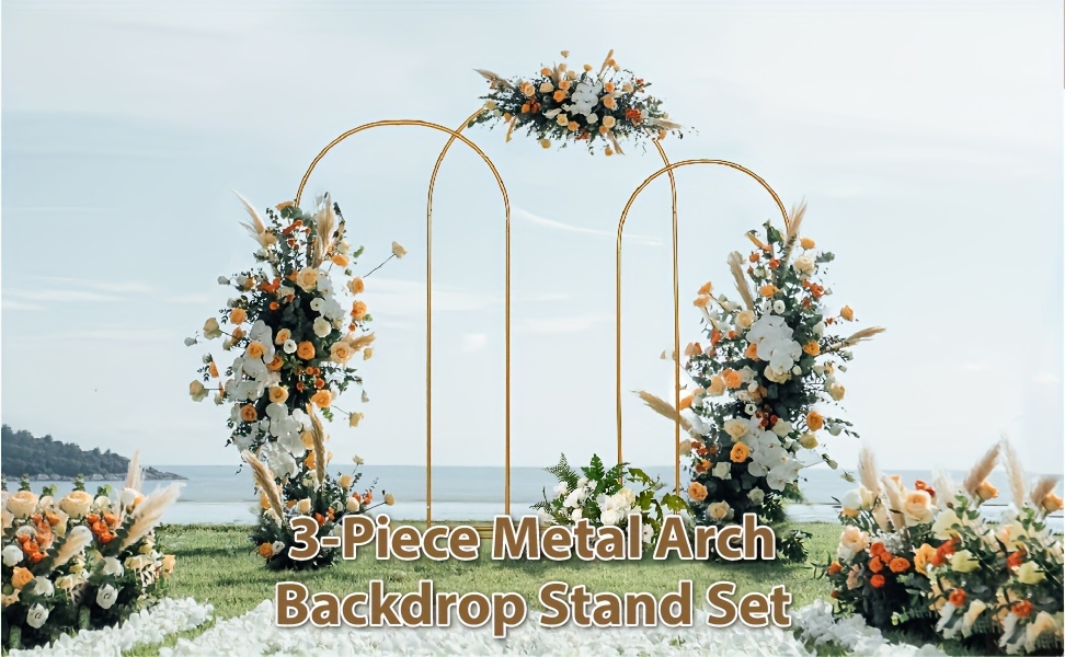 Metal Arch Backdrop Stand Set Of 3 (7.2FT, 6.6FT,6FT) Gold