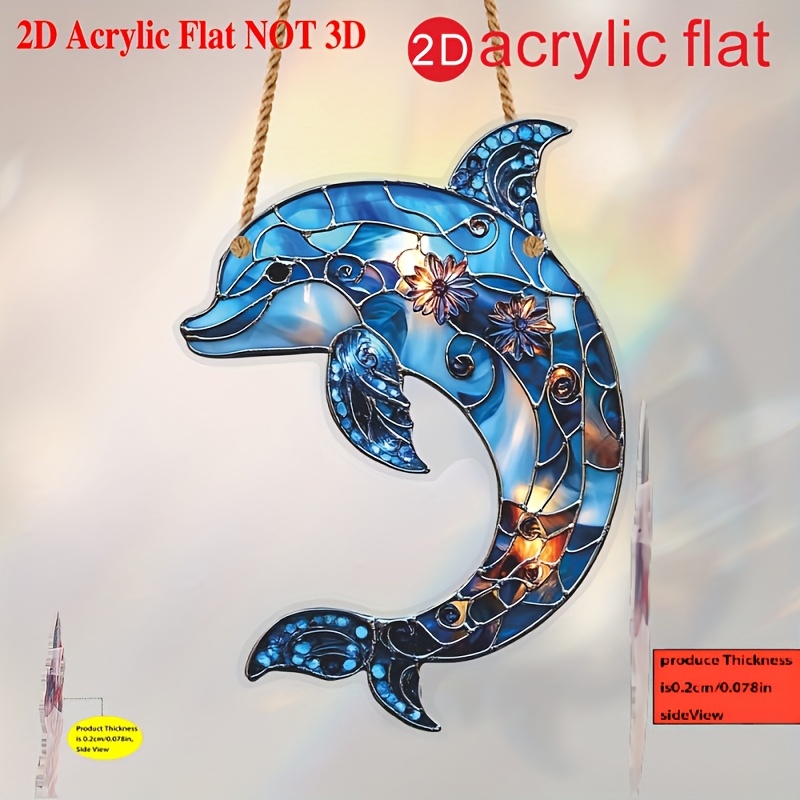 TEMU Plat 2D, Collection Printemps/Été, 1 pièce Ornement attrape-soleil plat 2D en acrylique, Décoration de fenêtre peint, Décoration