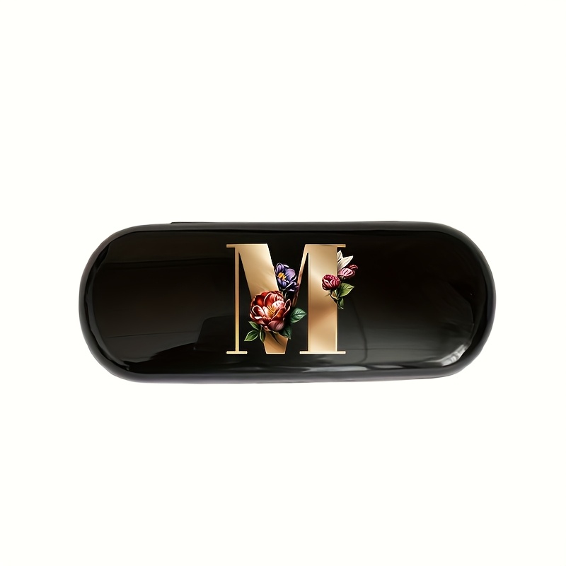 TEMU Estuche de Gafas Negro de Moda con Diseño Floral de A-Z – , Duradero, Impermeable y a Prueba de Polvo, Ideal para Uso Casual o de Negocios,