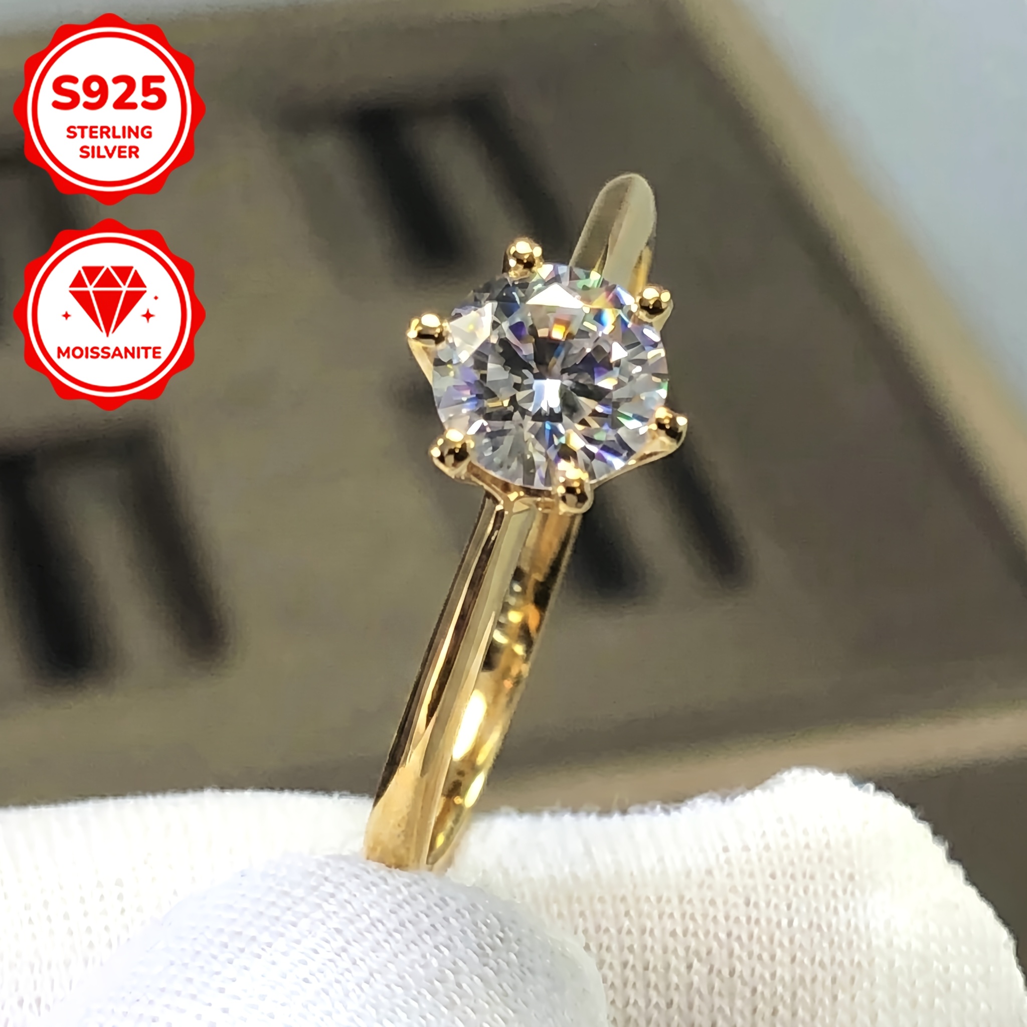 TEMU 1pc Moissanite Engagement Ring, 0.5/1/2/3 Carat, 925 Sterling Silvery, 6 Prong Setting, Party Theme, Anniversary Gift With Valentine's Day Gift