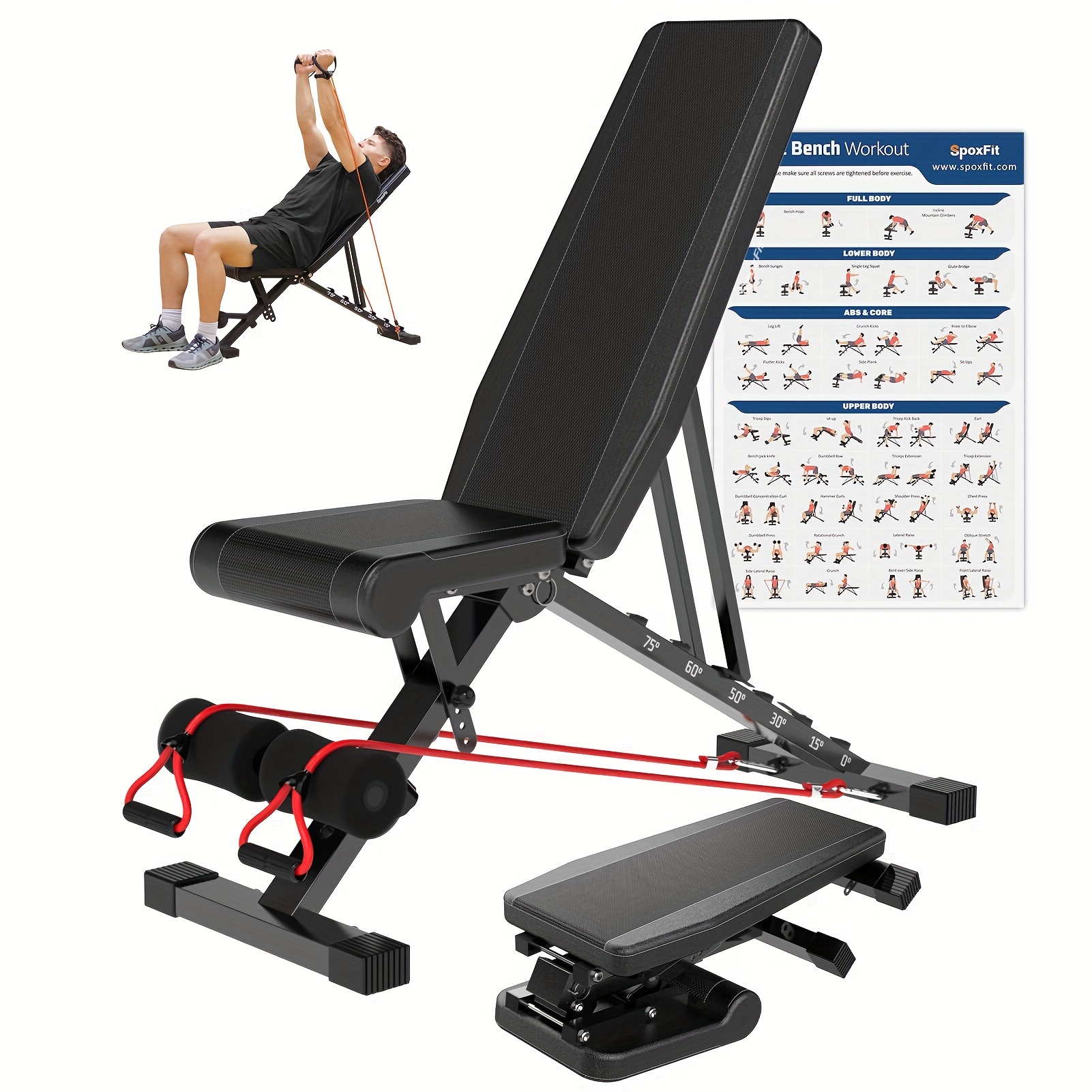 

Adjustable Weight Bench, Full Body Workout Bench For Home Gym, Small Lightweight Bench With Workout Poster & , Folding Weight Bench