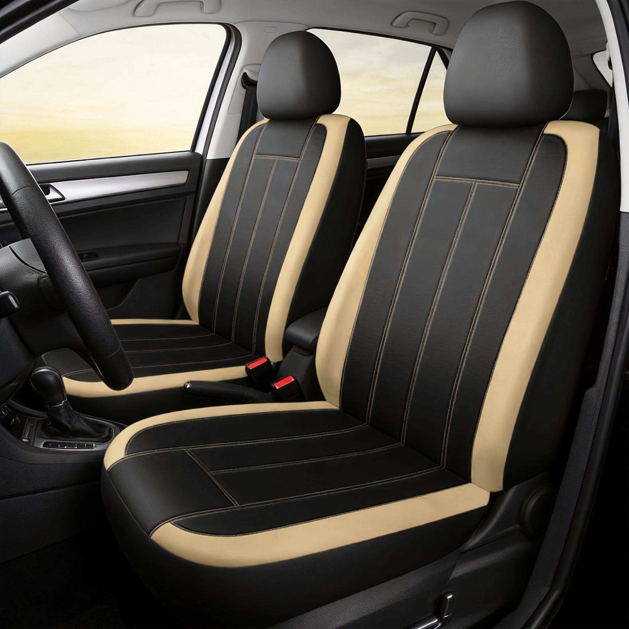 TEMU Universal 2-seat Car Seat Covers, Full Synthetic Leather Material, Wear-resistant & Comfortable, , Quilted Embroidery Craft, Effectively Protect Seats