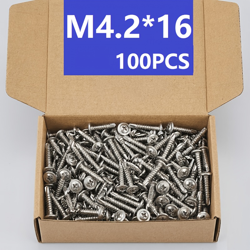 TEMU 100pcs 410 Stainless Steel Washer Head Self-tapping Screws, Available In Various Sizes, Suitable For Metal, Wood, And Repairs