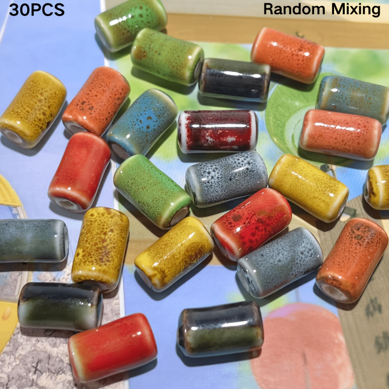 Image of Diy Ceramic Beads, 30 Long Cylinder Ceramic Beads, Mixed Large Ceramic Beads, Suitable For Handmade Jewelry Diy, Memorial Gift Making Materials, Jewelry Decorative Beads