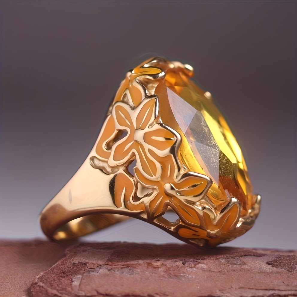 Women's 316L Stainless Steel Resin Drop Pattern Gemstone Ring