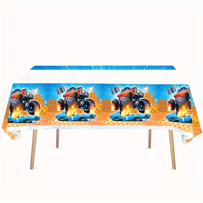 

Monster Truck Themed Pvc Tablecloth - Durable, Waterproof Vinyl Table Cover For Events & Parties, Fits Rectangular Tables, Ideal For Teens & Adults 14+ - 1 Pack
