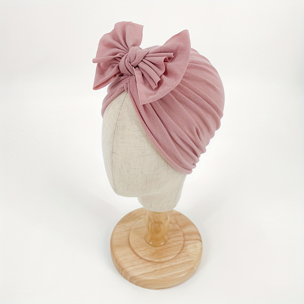 Image of 1pc Baby Bow Hat Solid Color Baby Pullover Hat Baby Knotted Hat Soft And Comfortable