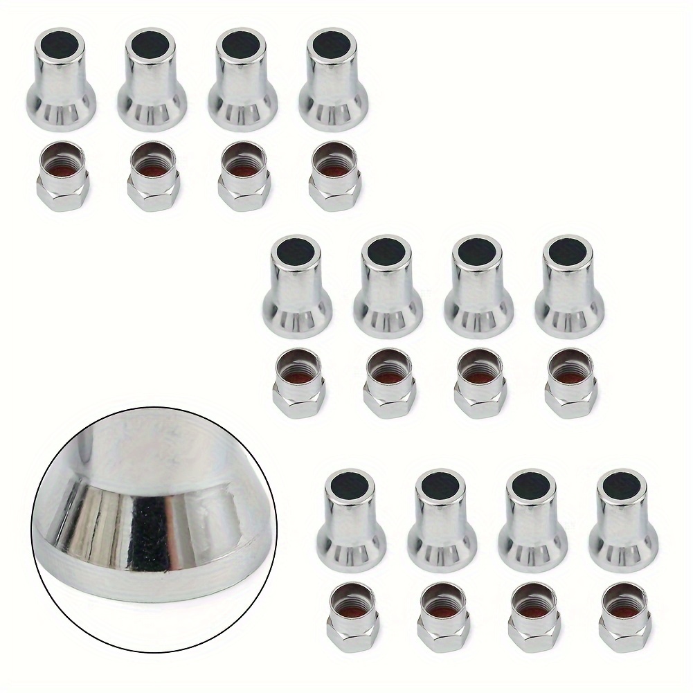 TEMU 24pcs Tr413 Chrome Car Tire Valve Stem Hex Cap Case W/ Sleeve Cover For Automobiles Motorcycles Trucks Bikes