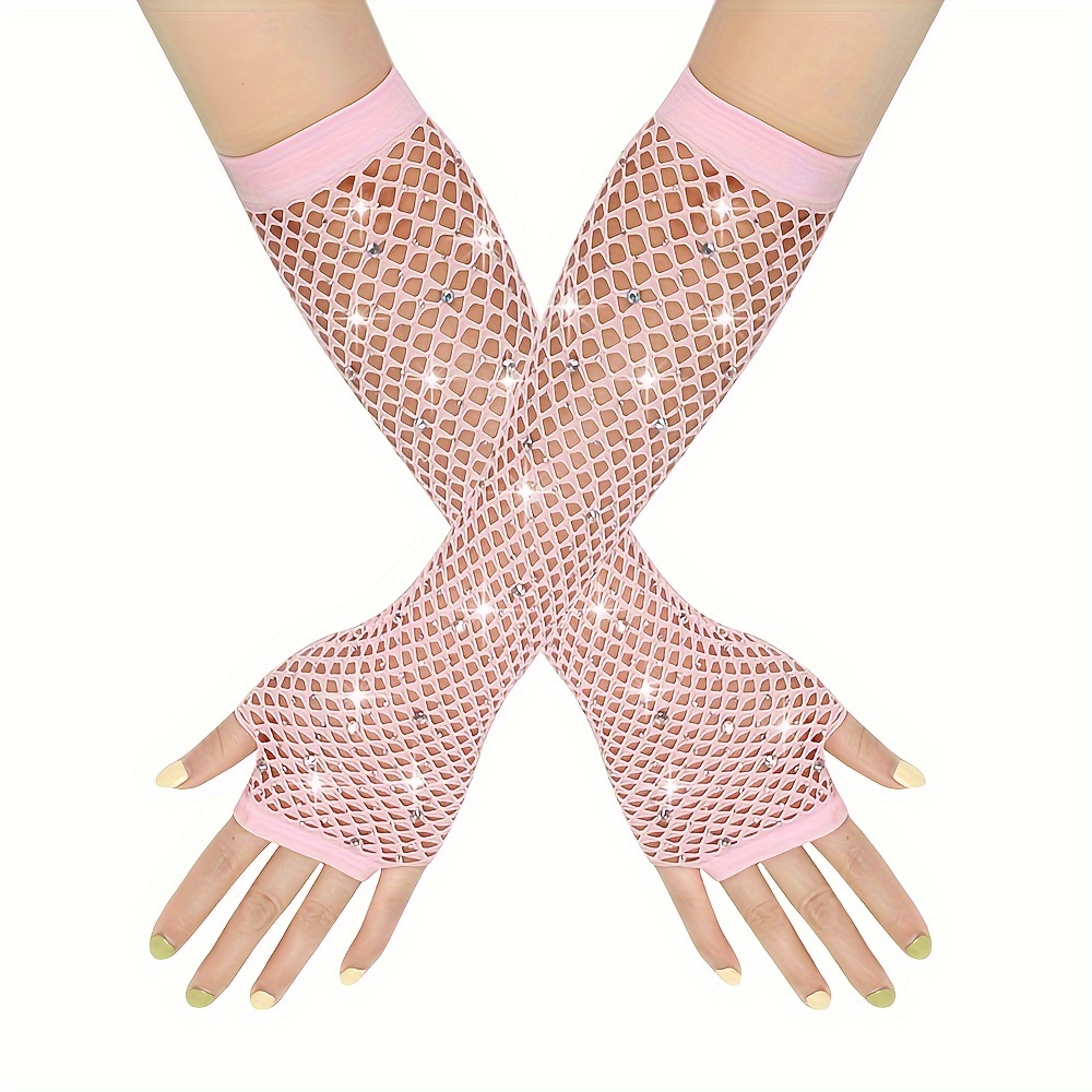 2pcs Rhinestone Party Mesh Net Elastic Gloves