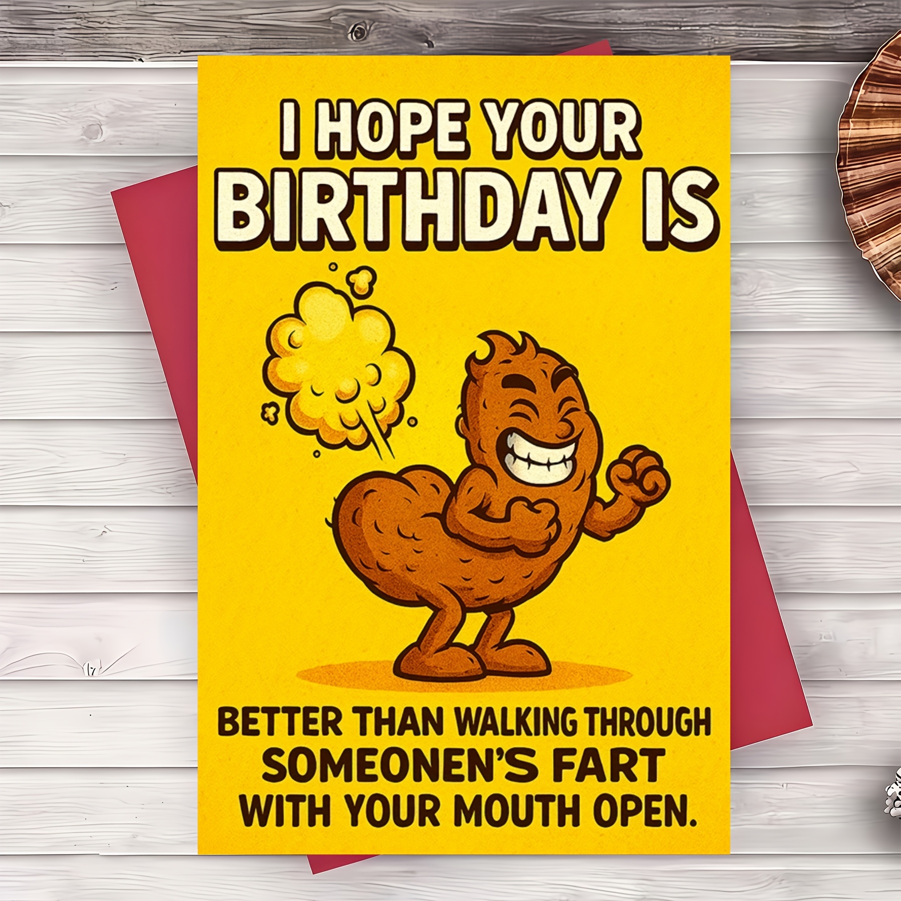 TEMU 1 carte de vœux et 1 enveloppe. Carte d'anniversaire amusante 2D plate avec de caca grossier, layout de de dessin animé jaune vif, carte d' de