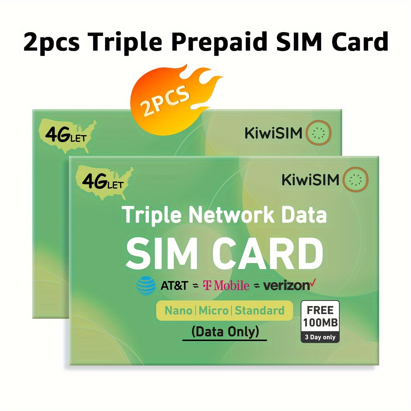 

2 Pcs Free 300mb Sim Card , Usa Coverage 4g Lte Cellular For Security Solar And Hunting Cameras Router Unlocked Iot Device, No Contract, Number, 3-in-1