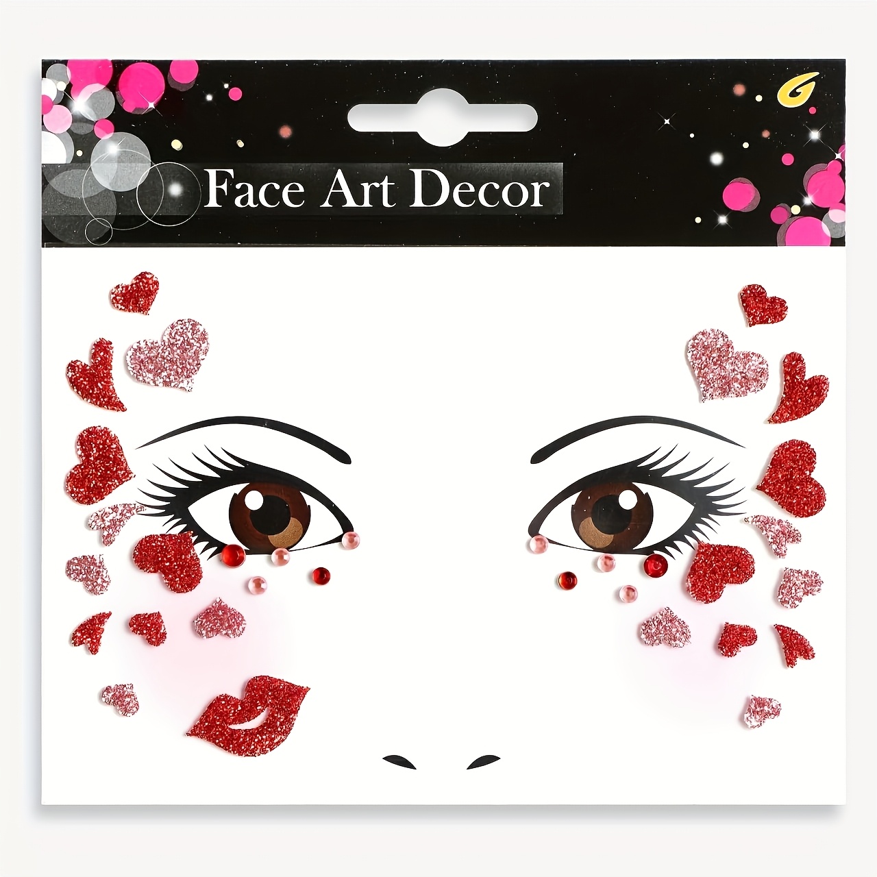 E-shop Valentinstag Gesichtsaufkleber mit Herz- und Lippen-Designs - Funkelnde Strass-Gesichtskunst mit Herz-Ausschnitten, rosa und rote