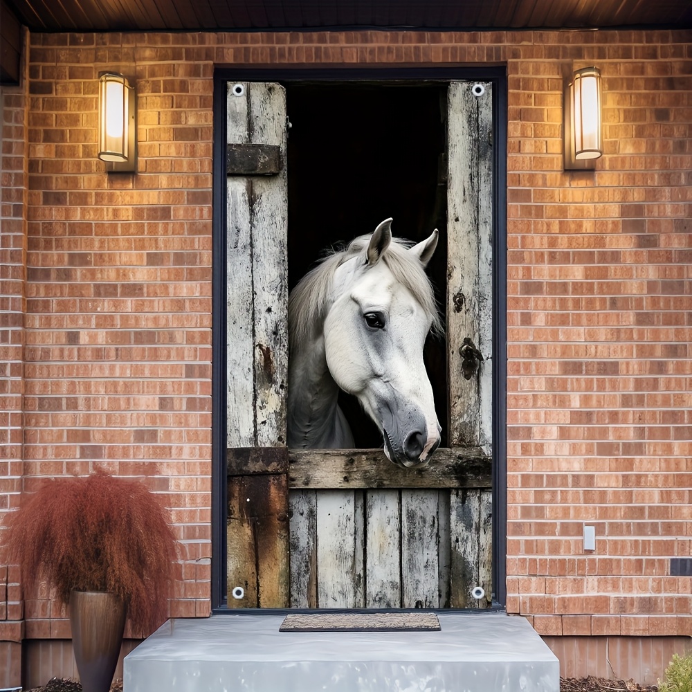 

1pc Polyester 3d Horse Door Cover Banner - Universal Fit, , No Electricity Needed, Anniversaries, Holidays, Gatherings