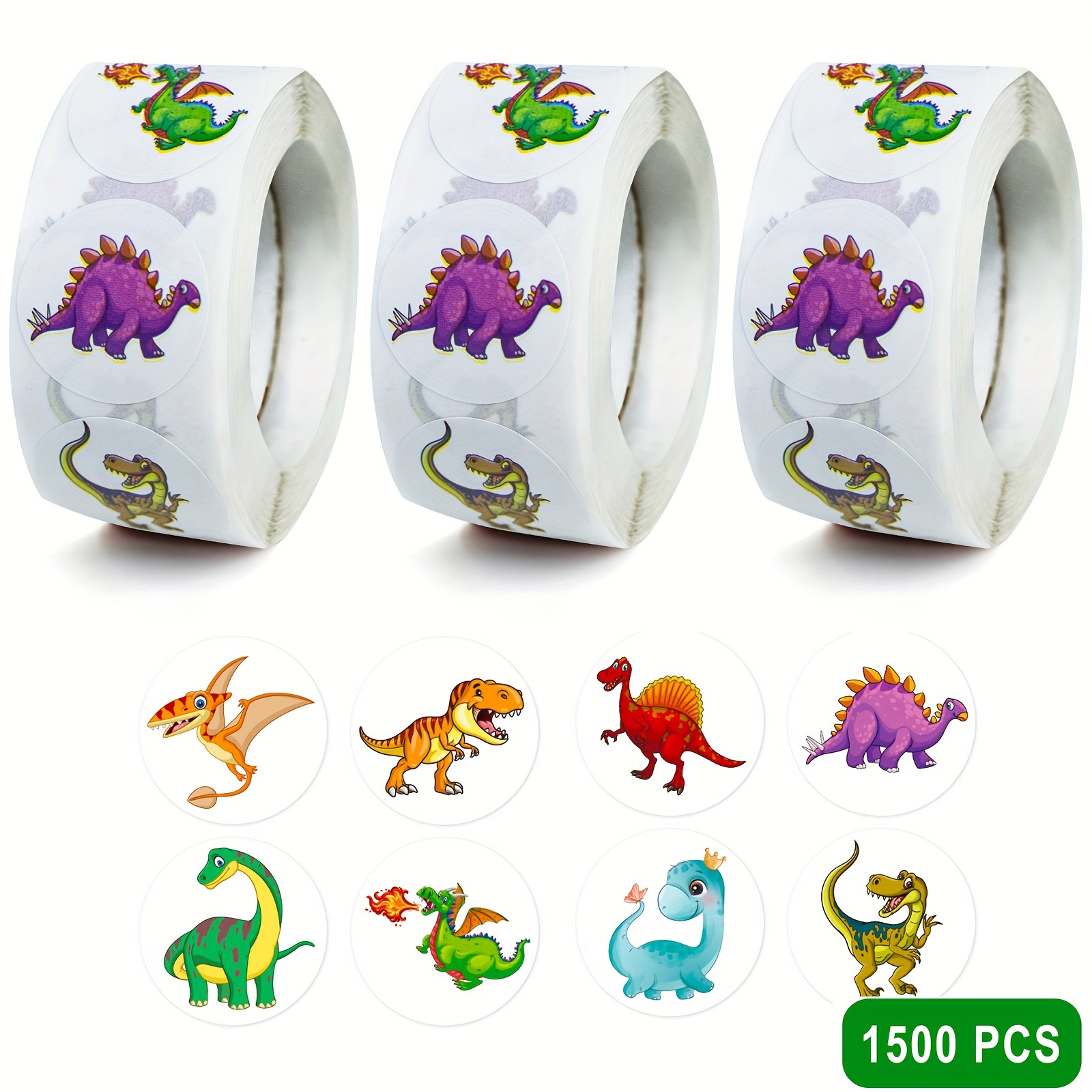 

1500pcs Round Dinosaur Stickers For Teacher Reward Dino Stickers Supplies Animal Incentive Roll Sticker Potty Training Stickers For Home Motivating, 8 Designs